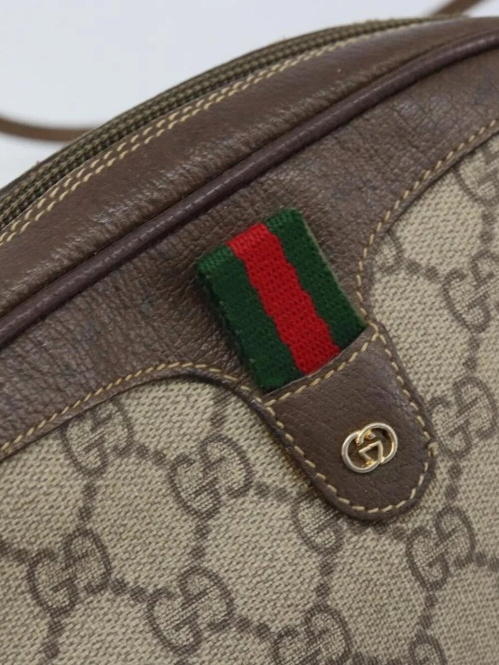 GUCCI GG Supreme Web Sherry Line Bag PVC Beige Gold 007 58 6112 Auth LNZ553 - Picture 10 of 16